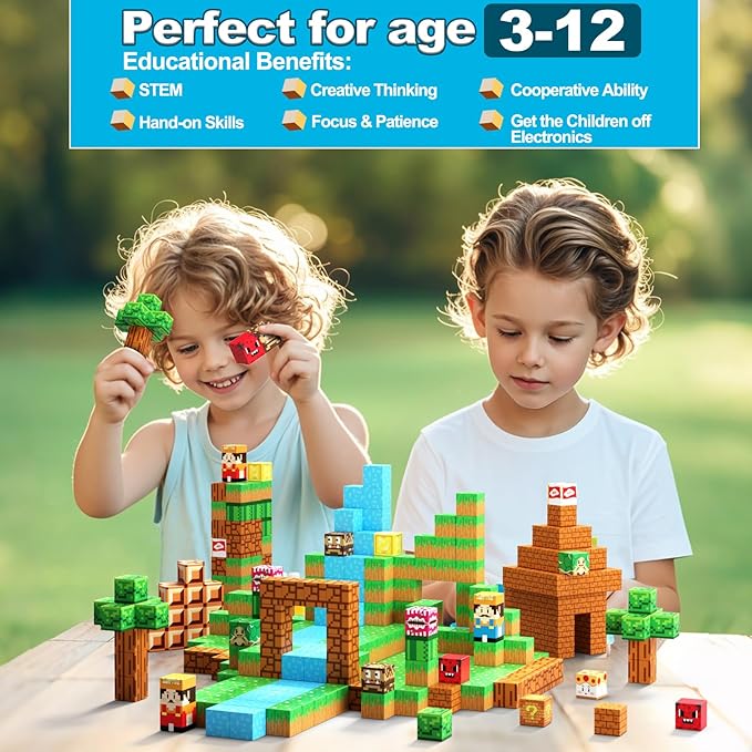 Magnetic Blocks Building Toys: Upgraded Adventure Magnetic Building Blocks Game Set for Kids Ages 3+, 48PCS Construction Toys STEM Sensory Educational Christmas Birthday Gifts