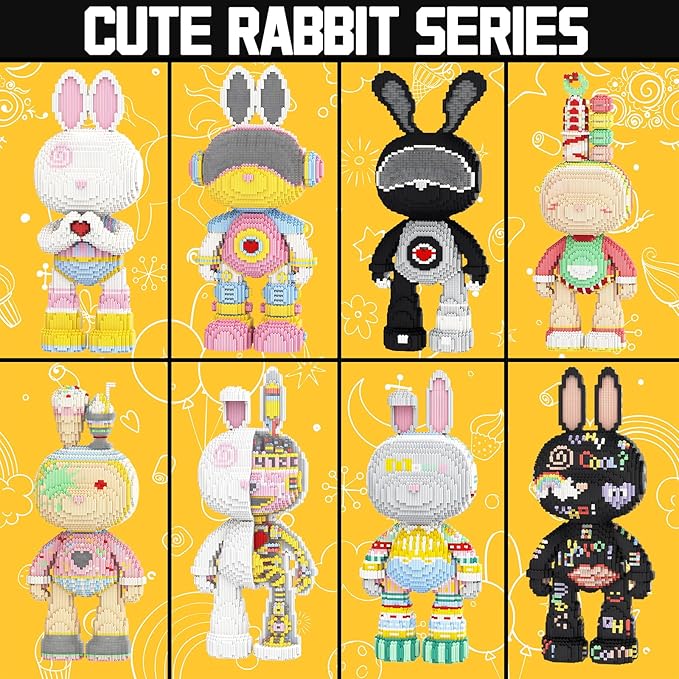 Animal Mechanical Rabbit Micro Mini Building Blocks Sets with Storage Drawer Large Cute Animal Graffiti Rabbit Building Kits Model Toys Gifts for Adults Kids Teens 6650 PCS