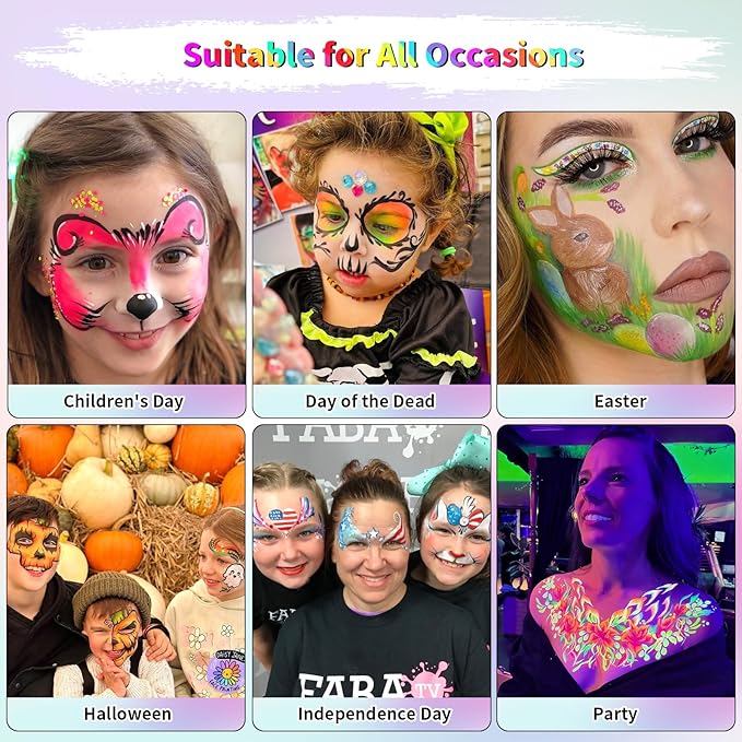 54 Color Face Painting Kit for Kids, Non-Toxic Face Paint Makeup Kit| with Stencil, Guide Book, Easy to Use and Washable Facepaint Makeup Kit for Halloween, Cosplay, School Event