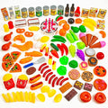 MEDca Kids Play Food Set - 130 Piece Pretend Play Collection - Assorted Fake Food Set Includes Fruits, Vegetables, Snacks, Dessert, Juices, Canned Goods and More for Boys and Girls