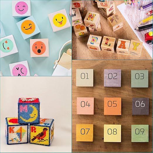 Bamboo Small Blocks 100 PCS 1/2 Inch Unfinished Blocks for Crafts Wooden Cubes Plain Wooden Blocks for Baby Shower Blank Wooden Blocks, STEM, Building, Birch Wood Cubes for Crafts