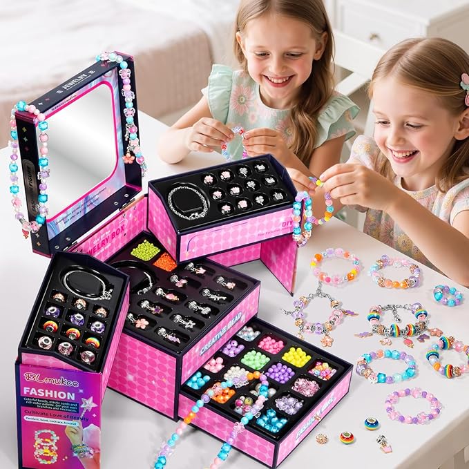 BLmukce Charm Bracelet Making Kit for Girls Ages 8-12, DIY Jewelry Making Kit & Craft Set with Beads, Charms & Necklace Supplies Birthday Christmas Gift for Kids 4-6 7 8 Years Old Girl