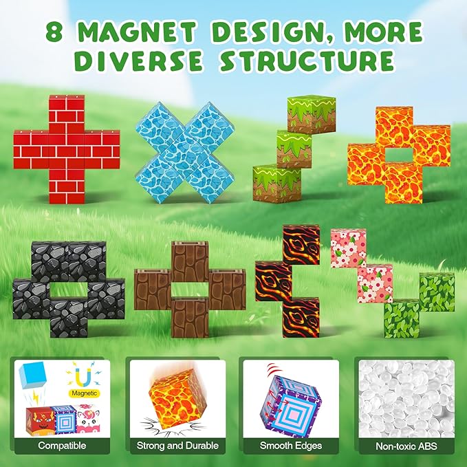 Axirata 208 PCS Magn-etic Building Blocks, Magn-etic Block Building Cubes Set for Kids Toddlers Ages 3+, STEM Sensory Toys Mag-net Tiles Birthday Gifts for Boys and Girls Age 3 4 5 6 7 8 9 10 11 12+