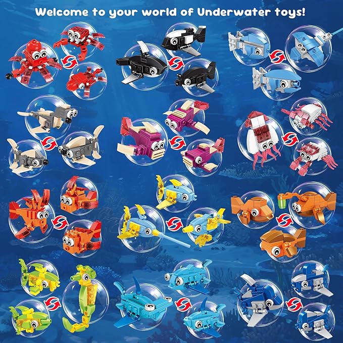 24 Party Favors Kids Building Blocks Dinosaur, Sea Animals Pool Party Favors Building Set for Birthday, Classroom Prizes,Goodies Bag Filling, Gift for Boys and Girls Ages 6-12