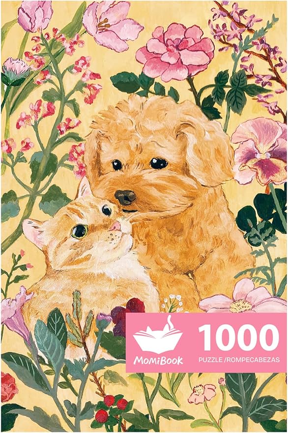 MOMIBOOK Puzzles for Adults 1000 Pieces Jigsaw Puzzles of Dog Cat Soft Hug, Touch Film Painting Image Difficult Challenging Hard Impossible Puzzle Unique Funny Party Christmas Birthday Gifts