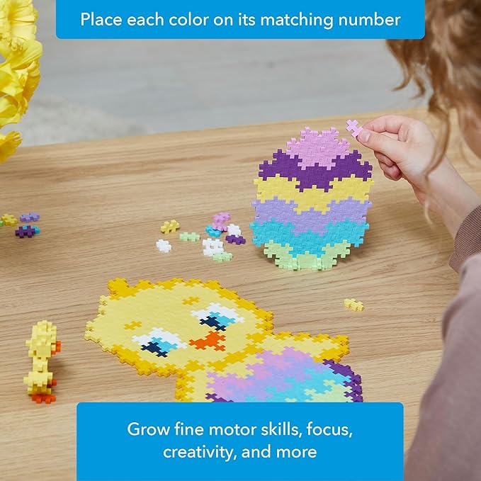 PLUS PLUS Puzzle by Number, 250 Piece Mini Interlocking Hashtag Color Blocks, 3D Pixel Art Kit for Kids - Chick