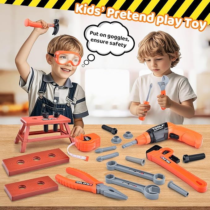 Kids Tool Set Toddlers Tool Kit 3 4 5 Year Old Construction Toys for Boys Birthday Gifts Age 3 4 5