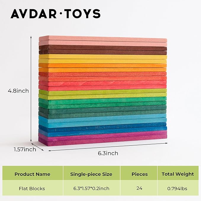 AVDAR Wooden Rainbow Stacking Toy, 24Pcs Rainbow Stacker, Solid Wood Building Blocks Educational Toys Flat Thin Sheet Puzzle Blocks Gifts for Boys Girls