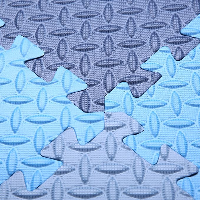 Foam Play Mat for Baby, 0.4 Inch Thick Foam Interlocking Floor Mats, Soft Non-Toxic Baby Playmat, Solid Colored Puzzle Play Mat Kids Floor Mats, 16 Tiles, Dark Blue/Blue/Gray Blue
