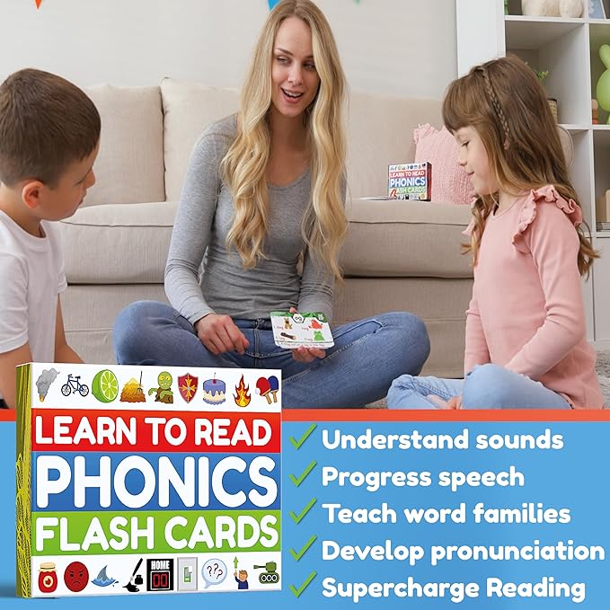 THE BAMBINO TREE Phonics Flash Cards - Learn to Read in 20 Phonic Stages - Education for Kids Ages 4-8 Kindergarten 1st 2nd Grade