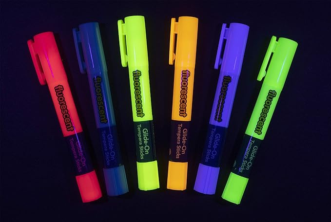 Creativity Street Glide-On Tempera Paint Sticks, 6 Assorted Fluorescent Colors, 5 Grams, 6 Count