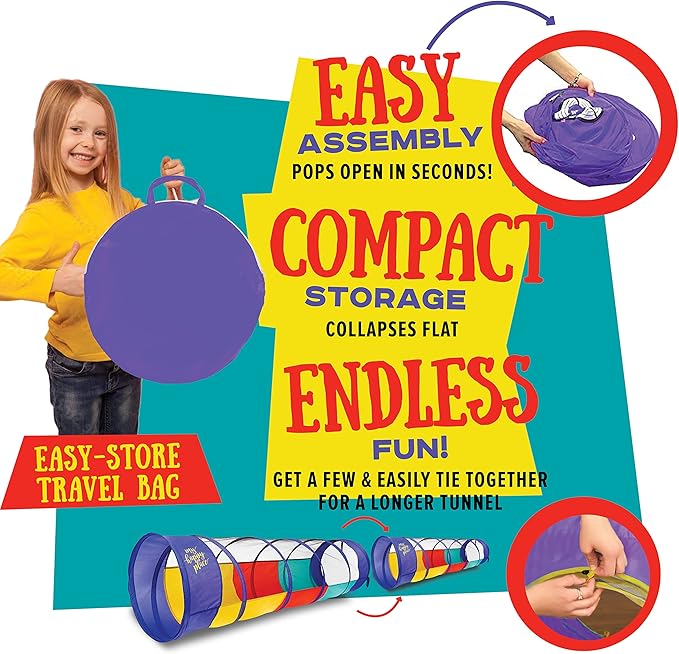 Kiddey Play Tunnel Pop Up Tunnel Toys for Toddlers, Kids Multicolored Tunnel for Indoor/Outdoor Fun, Crawl & Play, Obstacle Course for Kids Gifts for Toddlers - Balls Not Included (2 Pk)