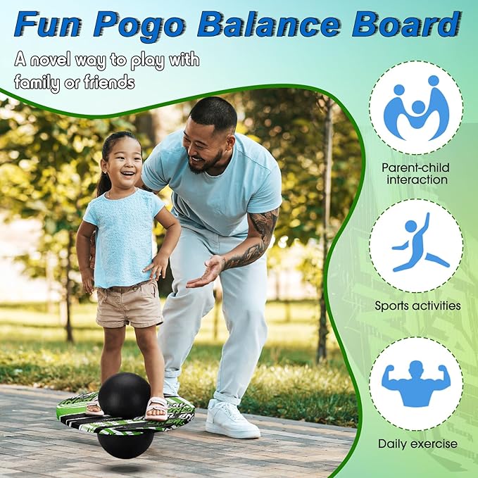Junkin 2 Pcs Pogo Ball Trick Board Toy Balance Board Pogo Balance Bounce Ball with Pump and Strong Grip Deck for Fun Challenge Fidget Indoor,Outdoor Toys