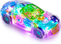 Playbees Light-Up Transparent Car Toy, Toys for Autistic Kids Ages 3-5 Sensory Toy for Kids with Autism Special Needs Toys, Bump and Go Toys for Toddlers Music and LED Effects Great Gift Idea