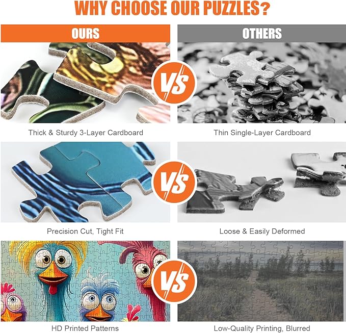 Chicken Puzzles for Adults 1000 Pieces - Funny Colorful Chicken Jigsaw Puzzle, Cute Turkey Art Puzzle with Letters on Back, Challenging Hard Difficult Cartoon Animal Puzzles as Thanksgiving Home Decor