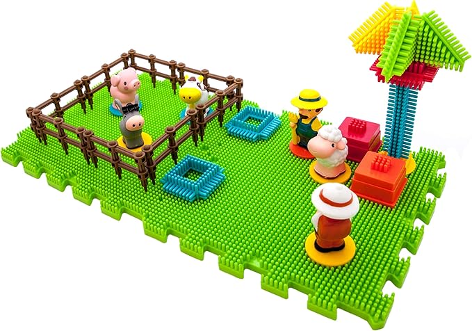 PicassoTiles PTB100 100pcs Hedgehog Shape 3D Building Blocks Tiles Farm Theme Set Learning Playset STEM Toy Set Educational Kit Child Branin Development Preschool Kindergarten Toy