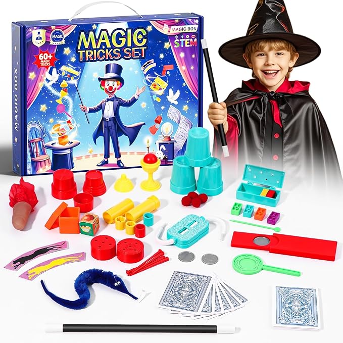 Magic Tricks Kit, 17 in 1 Magic Tricks for Kids Age 6 + with Step-by-Step Video Instructions for Each Trick from Professional, Christmas Halloween Birthday Gifts for Kids