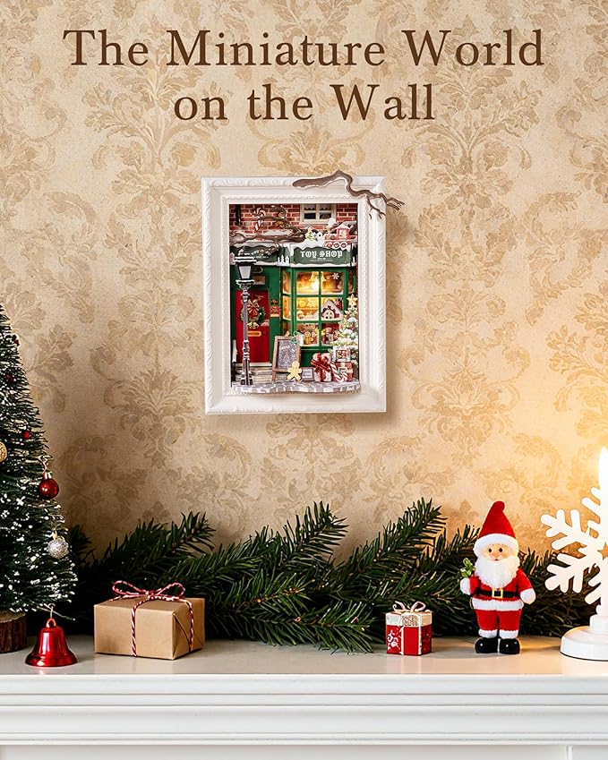 Rolife DIY Miniature House Kit, Mini Wooden Dollhouse Kit for Adults to Build, 3D Shadow Box Frame Home Wall Hanging Decor Diorama Kit, for Girls Women Teens-Santa's Toy Shop