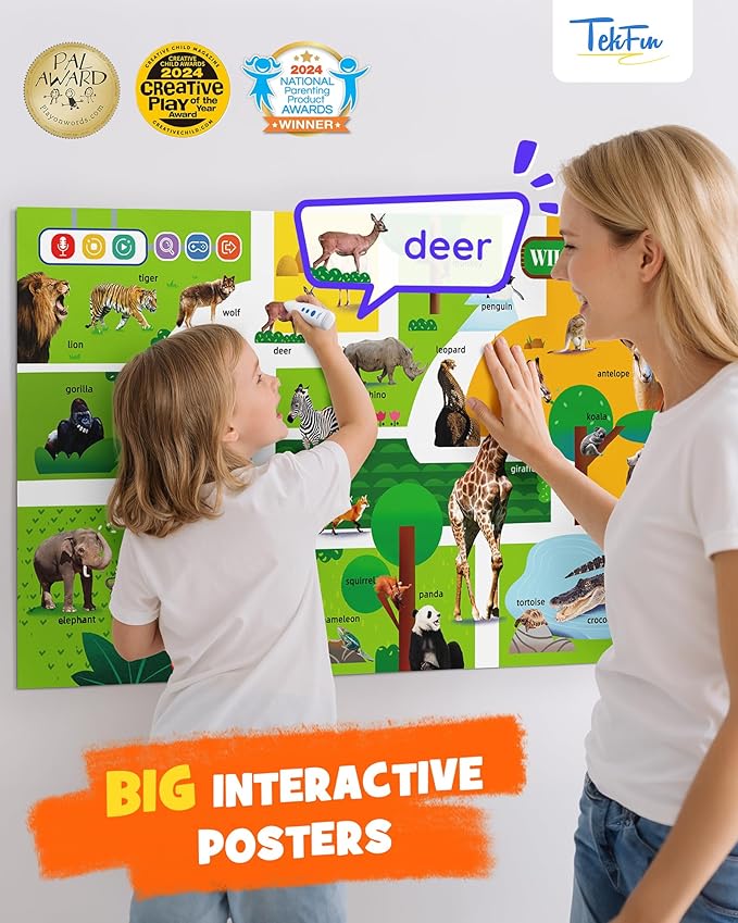 TEKFUN Learning Toys for 3 Year Old,Toddler Educational Posters with Talking Pen,ABC Learning Sight Word Games for Toddlers 2-4 Years,Learn to Read Toys with Sensory Stickers