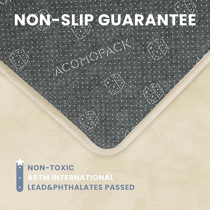 ACOMOPACK 1.3" Thick Baby Play Mat for Floor 59x71"-Large Water-Repellent&Non-Slip Memory Foam Mat for Kids,Toddlers,Soft Velvet Nursery Rug for Tummy Time&Crawling,Yoga,Tatami Style(Beige)
