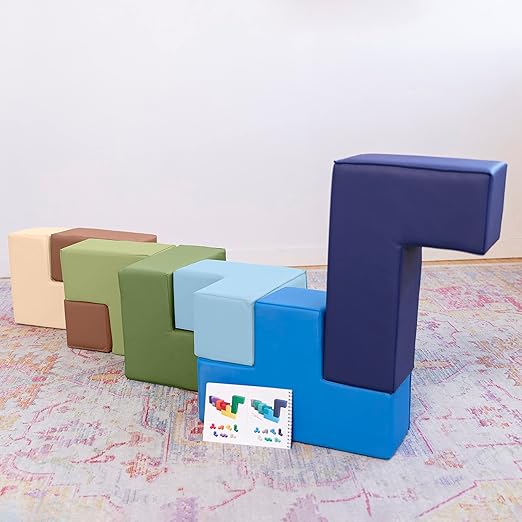 ECR4Kids SoftZone Brainy Building Blocks, Foam Puzzle, Earthtone, 7-Piece