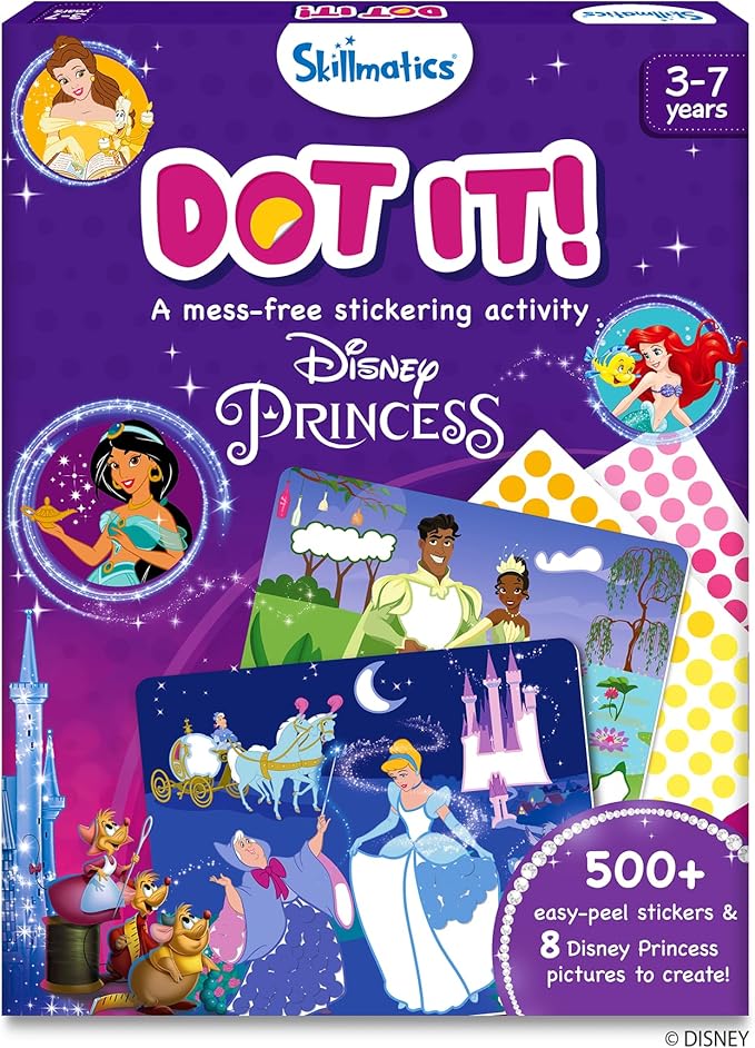 Skillmatics Dot It Sticker Art - Disney Princess, Mess-Free Fun for Kids, Stocking Stuffers, 500+ Stickers, Craft Kits, DIY Scrapbooking Activity, Travel Toys, Christmas Gifts for Ages 3, 4, 5, 6, 7
