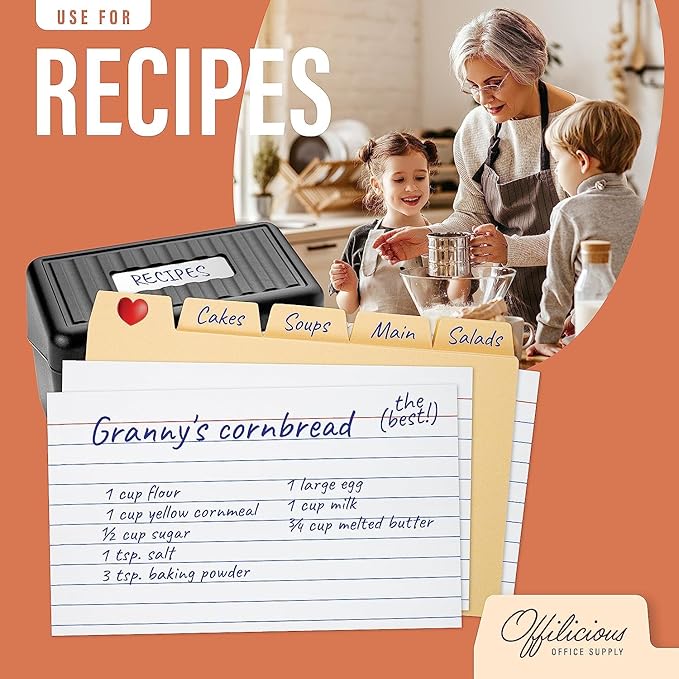 50 Heavyweight Manila Index Card Dividers 3x5 with Tabs & Alphabet Stickers for Recipe Cards