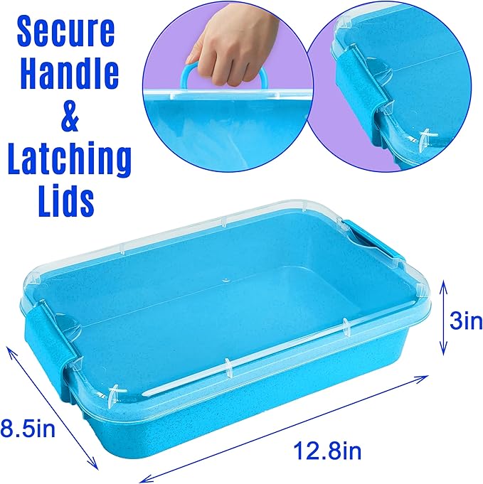 3 Pack, Empty Sensory Bin, Wheat Straw Material，13.5 Inch Storage Container, Portable Plastic Storage Bins, Stackable Play Tray for toys,arts,crafts and sand.