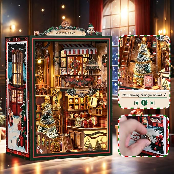 Domigard Book Nook Kit - DIY Miniature House Kit Bookshelf Decor 3D Wooden Dollhouses for Adults Teens LED Book Nook Kits for Adults Unique Birthday Christmas Gift for Family and Friends
