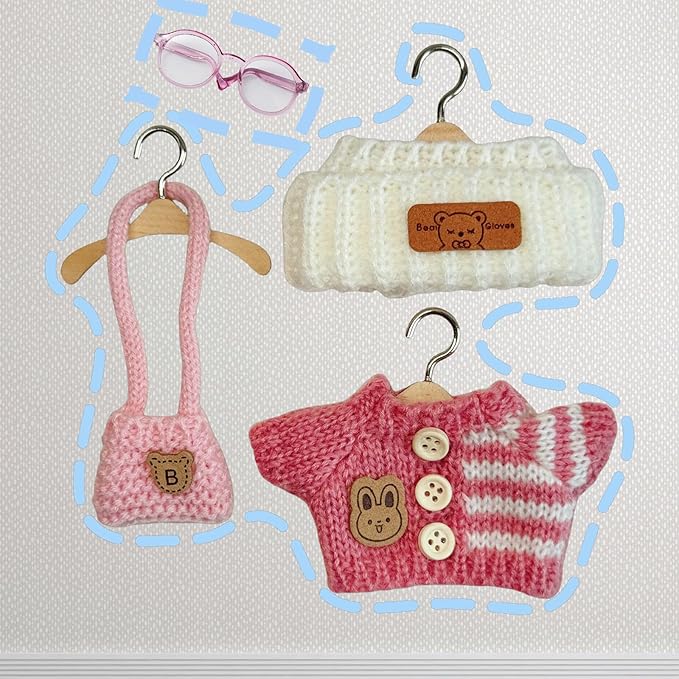 Clothes Set for 15cm/17cm Doll(NO Doll) , Handcrafted Crochet Set Hat & Sweater, Stylish Premium Outfit with Accessories, Cute for Dress up Unique Style