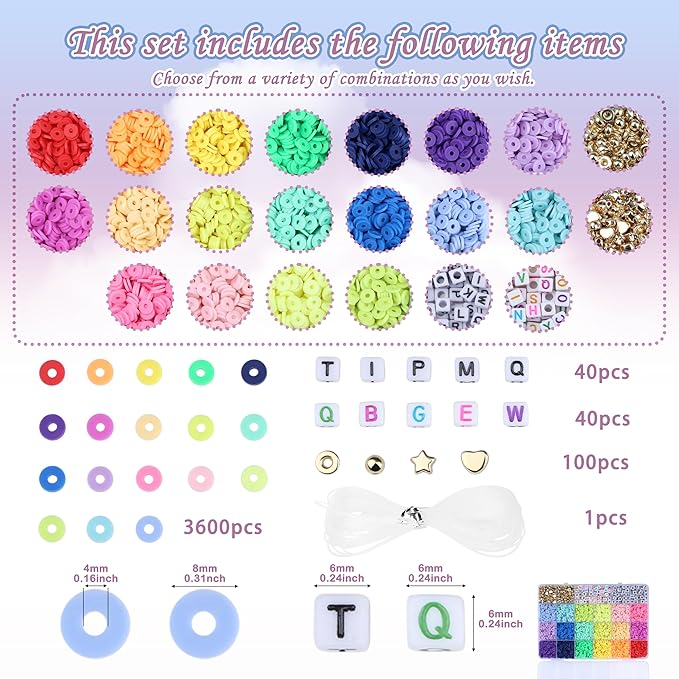XIANNVXI 18color Clay Beads Kit for Friendship Bracelet 8mmClay Kandi Letter Beads Kit for Jewelry Making DIY Crafts