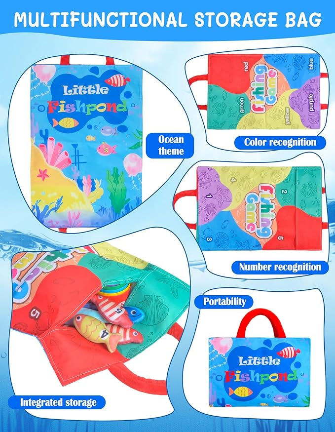 Montessori Toys for 1 Year Old, Cloth Fishing Game with Stacking Cups 24 Pcs for Toddlers 1 2 3, Sensory Toys for Kids Baby Shower Birthday Easter Gifts for 6-12 Months Girls Boys