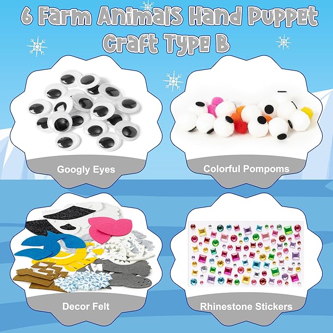 WATINC 6Pcs Hand Puppet Making Kit, Art Craft Felt Sock Puppet Toys, Creative DIY Make Your Own Pompoms Wiggle Googly Eyes Storytelling Role Play Party Supplies Gift for Girls Boys (Polar Animals B)