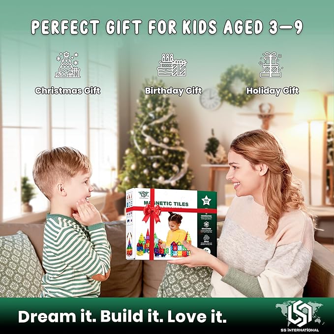 3D Magnetic Tiles 100 Pcs with 2 Cars, Magnet Building Blocks Construction Set, Magnetic Toys for Kids Ages 3-9, Educational STEM Learning Magnet Tiles with Cars