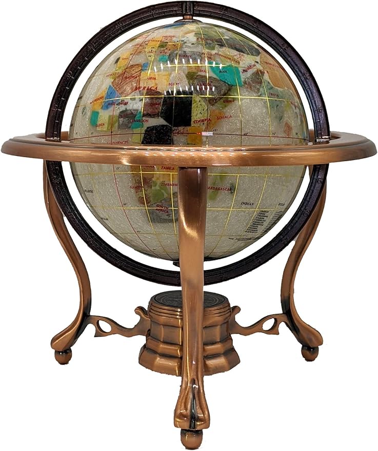 Unique Art 10-Inch Tall Table Top Pearl Ocean Gemstone World Globe with Copper Tripod Stand (150 GT Pearl Copper)