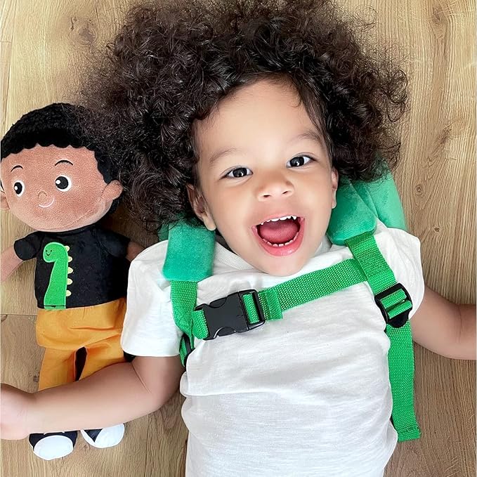 OUOZZZ 13" Black Baby Doll Toys for 1 + Year Old Boy Gifts, African American Doll Birthday Gifts for 1 Year Old Boy Christmas Plush Toys Gift for Toddler Kids Dinosaur