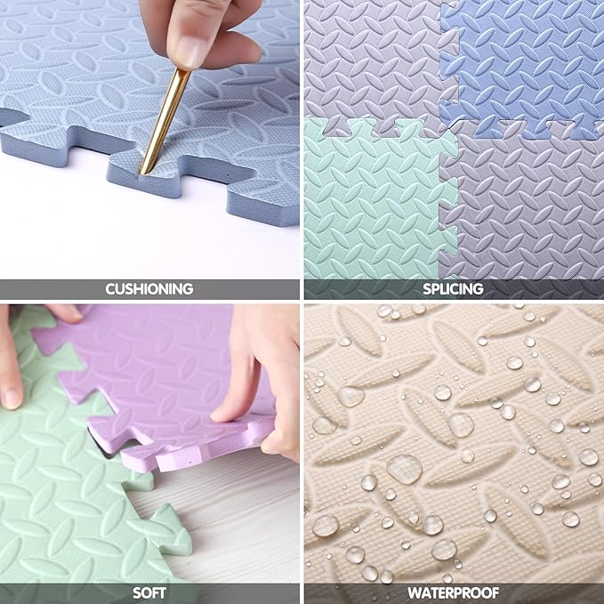 16 Tiles Foam Play Mat for Baby, Soft & Safe EVA Foam Mats for Floor, Square Baby Play Mat, Kids Foam Puzzle Floor Mat, 47x47 Play Mat for Playpen(Gray/(Bean Green/Gray Blue)