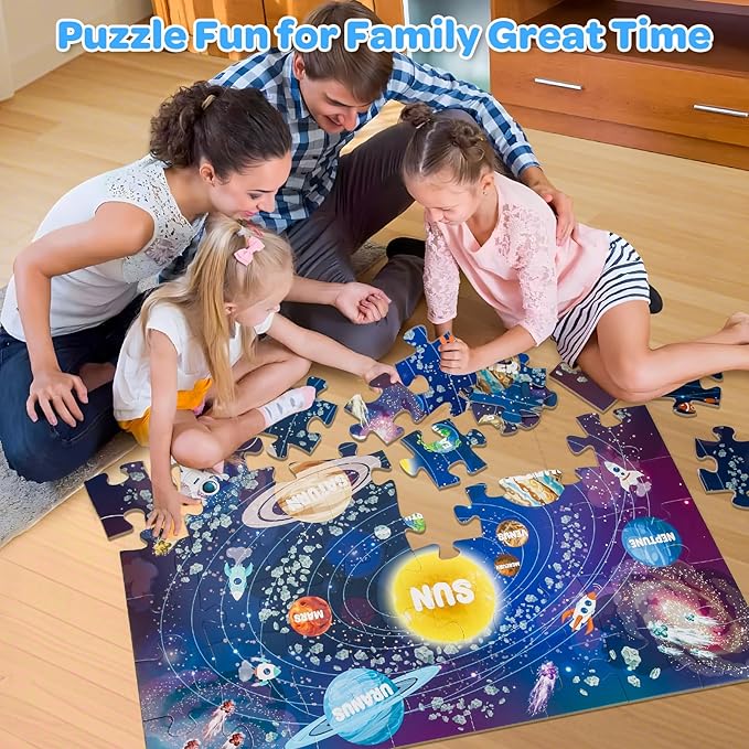Jumbo Floor Puzzle for Kids Ages 4-6, 48 Piece Large Solar System Jigsaw Puzzle, Extra-Thick Cardboard Preschool Learning Toys for Toddlers 3-5, Educational Gift for Boys Girls 3 4 5 6 7 8