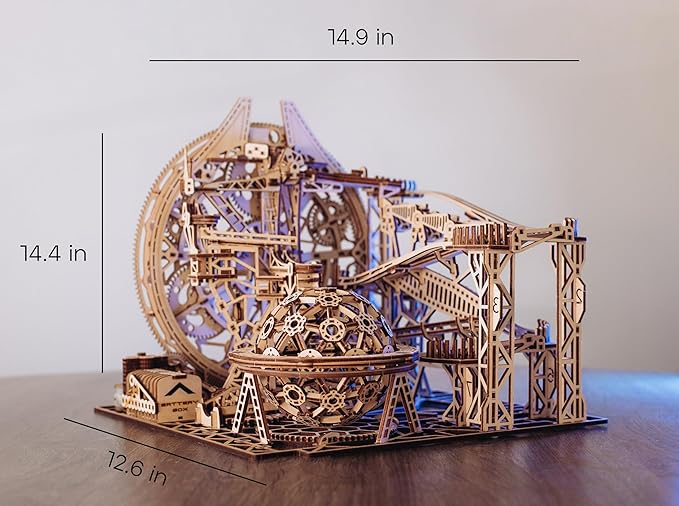 Wood Trick Wooden Marble Run Electric Motorized - 3D Wooden Puzzles for Adults to Build - 15x14 in - Roller Coaster Wooden Model Kits for Adults to Build