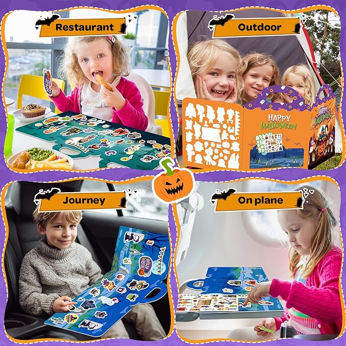 2 Pack Halloween Reusable Sticker Books for Toddlers 2-4 Years, Activity Sticker Books for Toddlers 1-3, Toddler Travel Toys Activities Crafts Gifts, Halloween Party Favor for Boys Girls