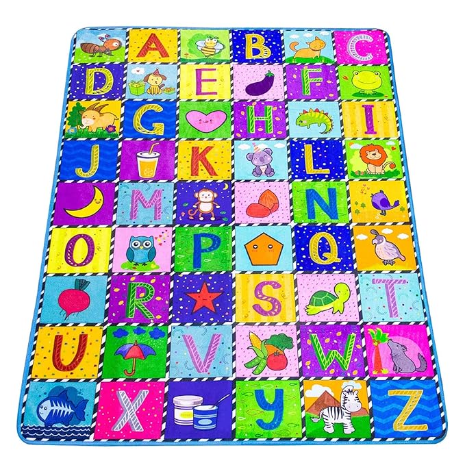 teytoy Baby Cotton Play Mat, Baby Crawling Mat Super Soft Carpet Plush Surface Non-Slip Design, Floor Playmat for Kids Area Rugs Learning Alphabet, Great Gift for Girls & Boys (59 x 44 Inch)