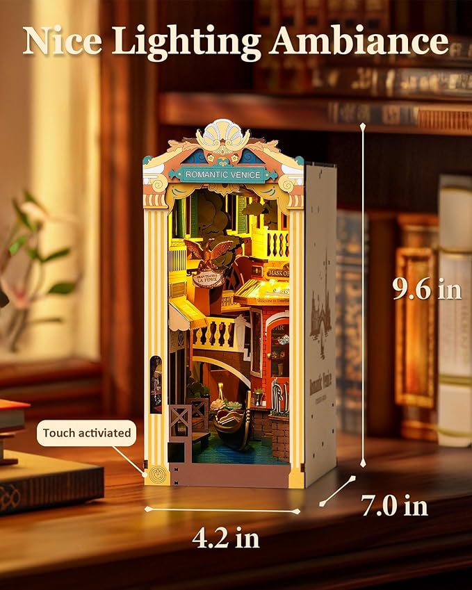 Rolife DIY Book Nook Kits for Adults 3D Wooden Puzzle-Bookshelf Insert Booknook-Miniature Kit-Gifts for Boys Girls (Romantic Venice)