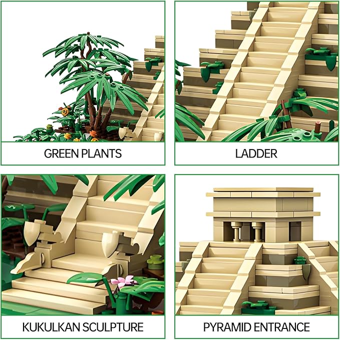 El Castillo Pyramid Building Blocks Sets Mexico Architecture Building Block Toys for Adults and Kids Mayan Pyramid Model Gift for Boys and Girls 1346+PCS