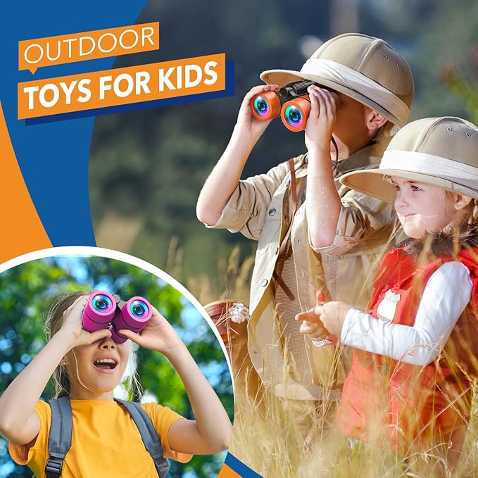3-8 Year Old Boy Girl Toys: LET'S GO! Shockproof Binoculars for Kids Bird Watching 3 4 5 6 7 Year Old Boys Girls Outdoor Travel Toy for Kid Ages 4-7 Toddler Toy Binoculars Christmas Stocking Stuffers