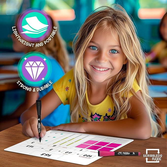 SCRIBBLEDO Base Ten Blocks 9”x12” Small White Board Dry Erase Sheets Math Manipulatives Place Value Number Blocks Math Supplies Teacher Students Classroom Pack of 10 Sheets