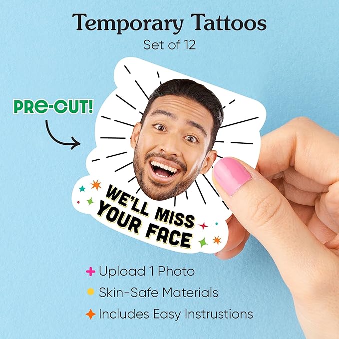 Big Dot of Happiness Custom Photo Miss You - Going Away or Welcome Back Party Favors - Fun Face Temporary Tattoos - Set of 12