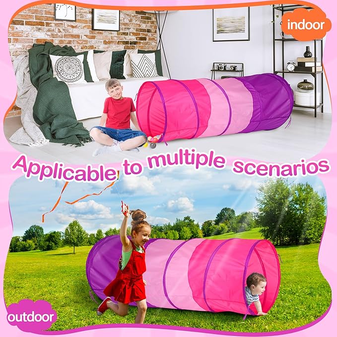 2 Pcs Giant 27.6 Inch Kids Play Tunnel and up Opening Colorful Pop up Crawl Tunnel Toy with Breathable Mesh Game Tent Toy Girl Boy Gift or Dog Cat Pet Tunnels