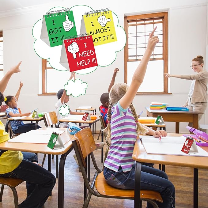 Harloon 12 Pcs I Need Help Mini Flip Chart Signs Self Assessment Cards Behavior Management Classroom Tools for Kids Teachers Classroom School Behavior Educational and Learning Activities Supplies