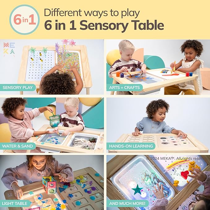 MEKA Sensory Table 6-in-1, Includes 6 Play Panels and 2 Sensory Bins (Lights Sold Separately)