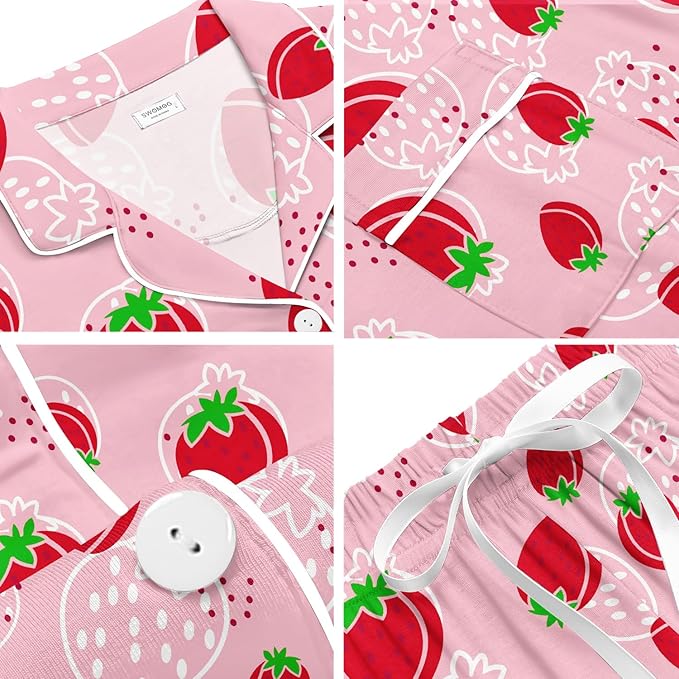 SWOMOG Womens Button Down Pajamas Set Short Sleeve Sleepwear Bride Soft Pj Lounge Sets XS-3XL